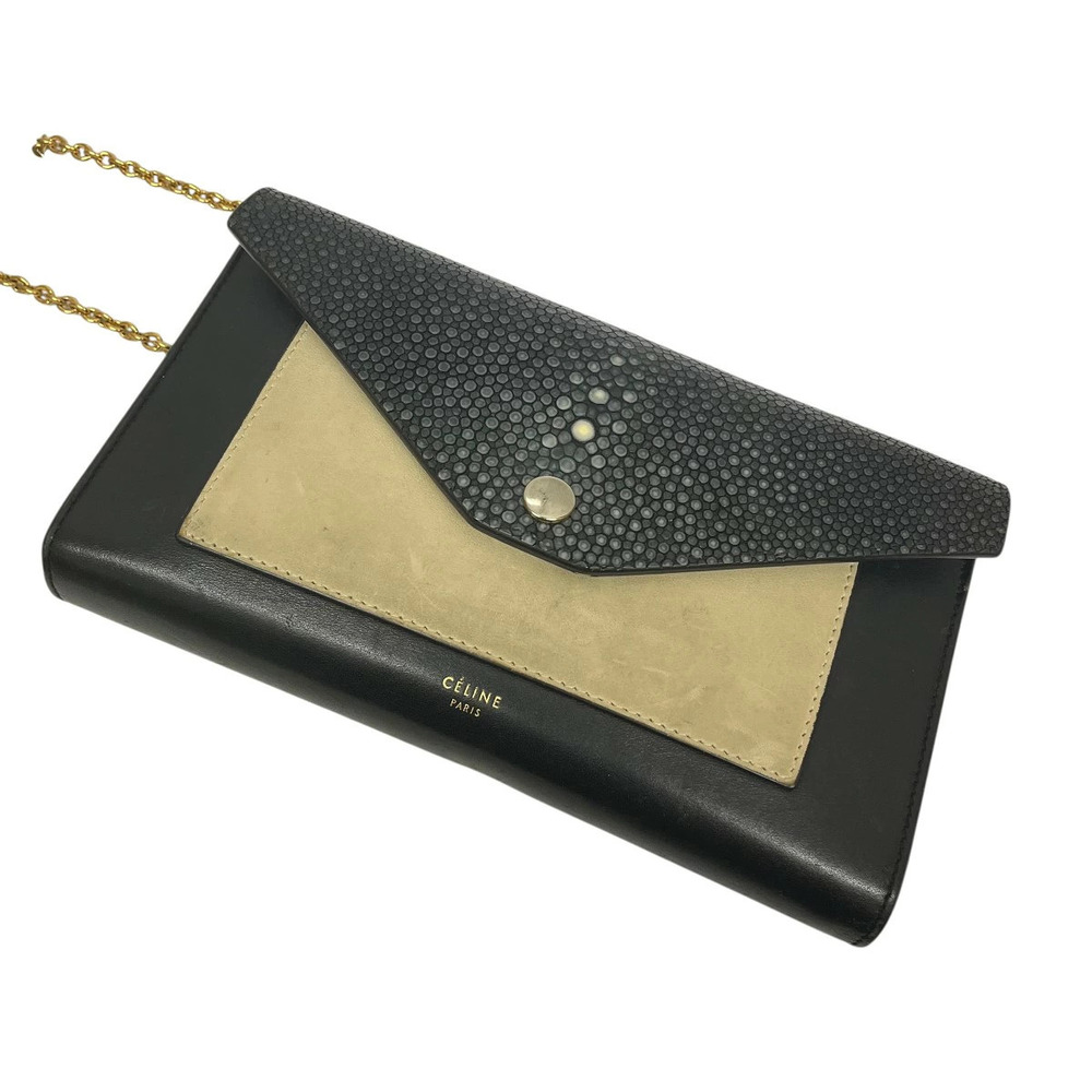 Celine Chain Wallet Navy Beige One Blue Tan